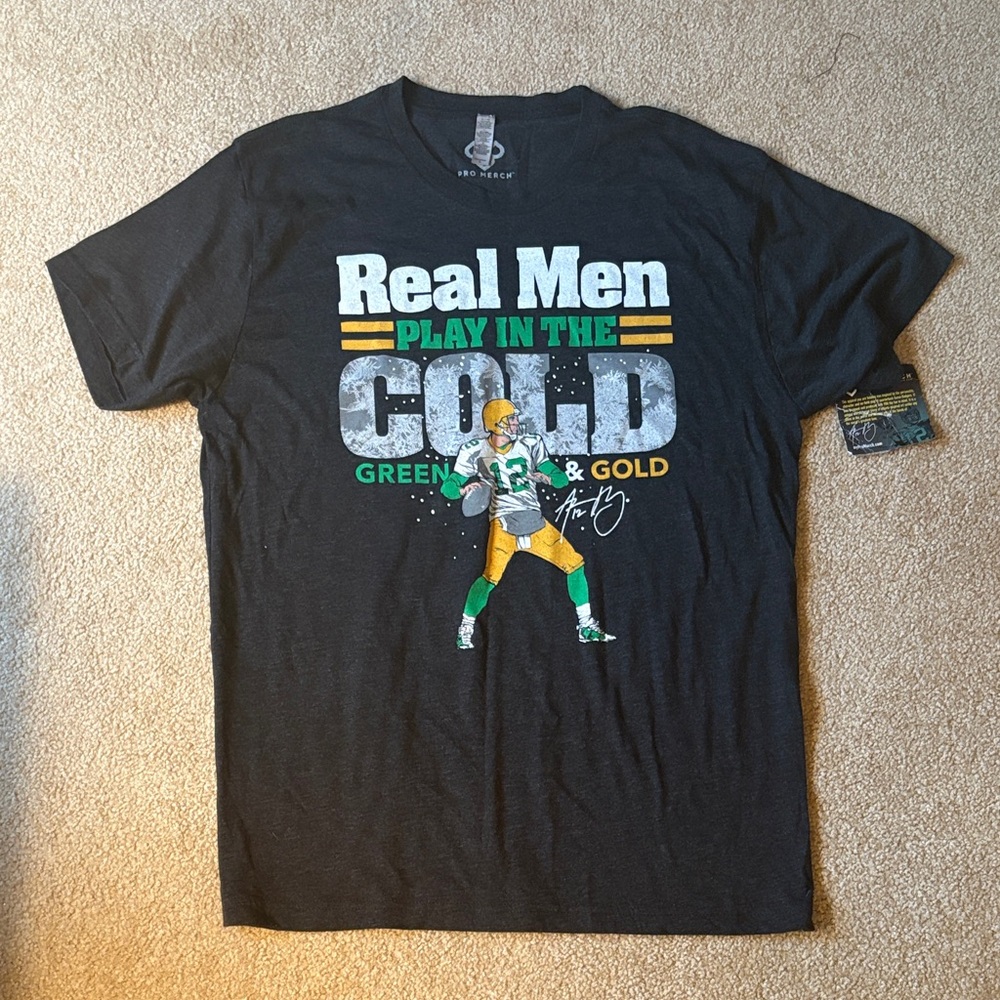 Green Bay Packers gray t Graphic Tee large Aaron Rodgers 12 green gold